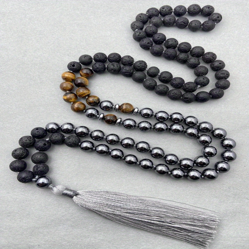 Beautiful Ethnic-style Natural Stone Knotted Necklace, Handmade